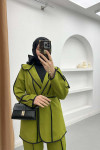 Piping Detailed Tied Jacket Set Green