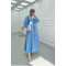 Sare Fashion Floral Belted Dress with Piping Blue