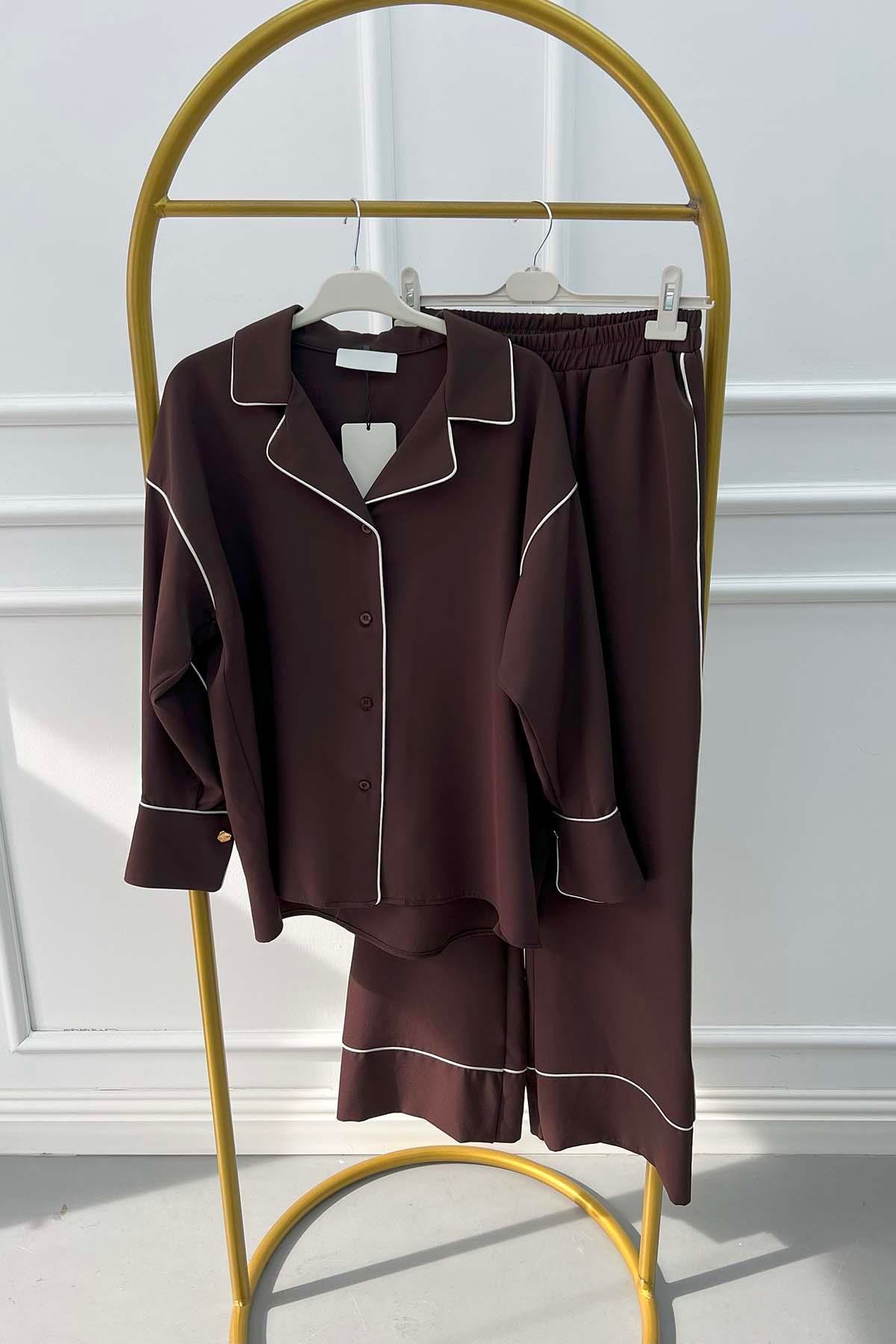 Piping Trouser Suit Brown