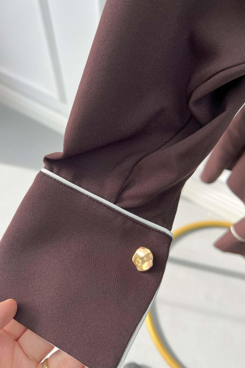 Piping Trouser Suit Brown