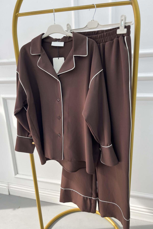 Piping Trouser Suit Brown