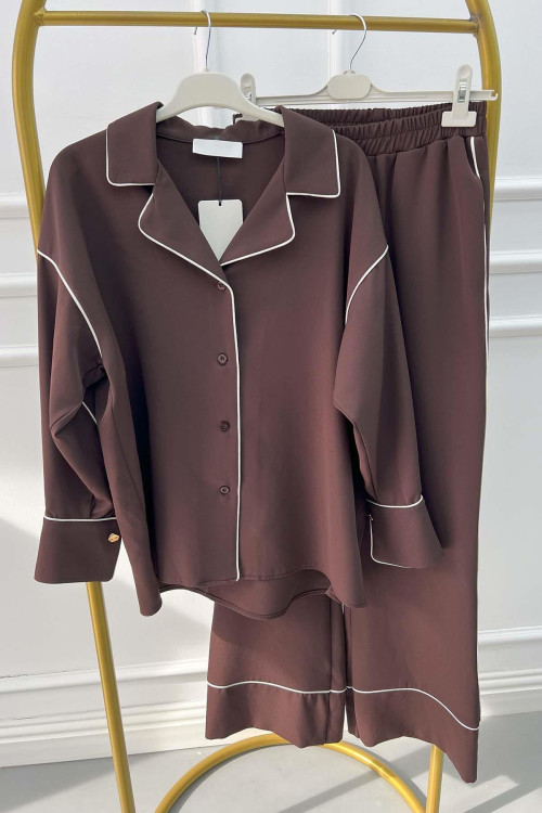 Piping Trouser Suit Brown