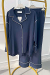 Piped Trouser Suit Navy Blue