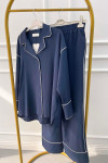 Piped Trouser Suit Navy Blue