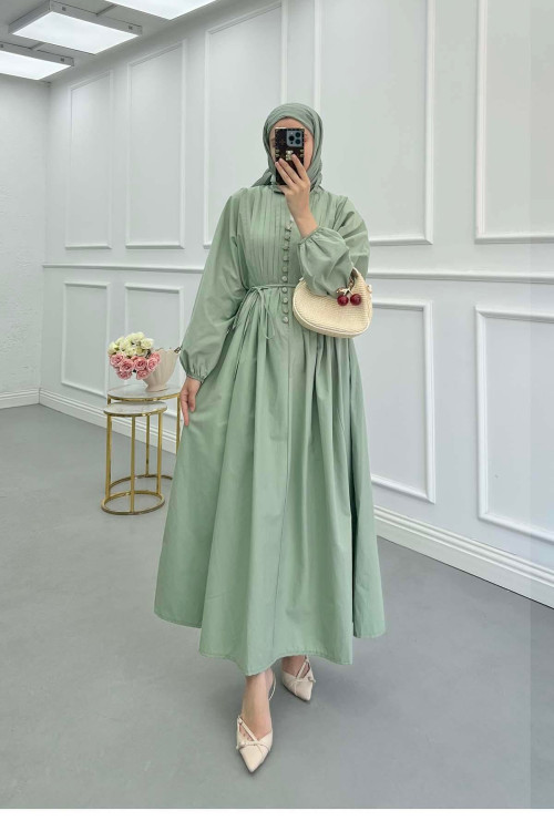 Sare Fashion Poplin Dress with Piping, Mint Green Sare Fashion Poplin Dress with Piping, Mint Green