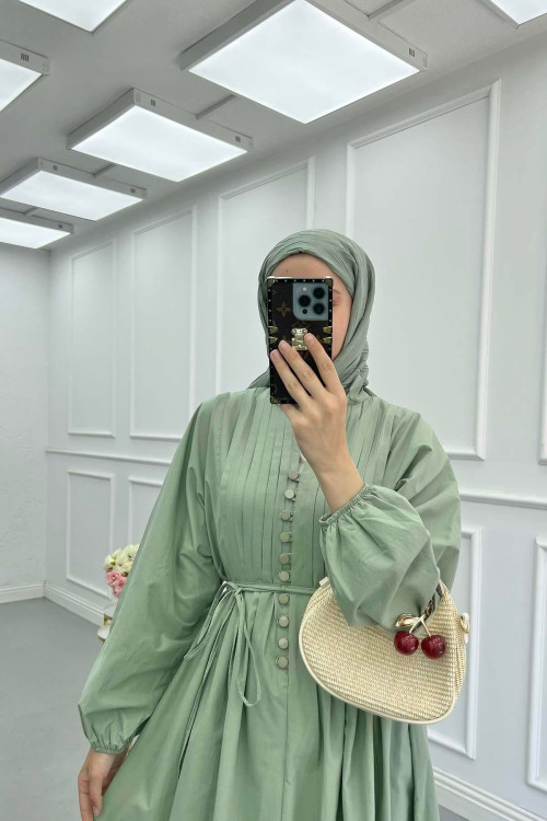 Sare Fashion Poplin Dress with Piping, Mint Green Sare Fashion Poplin Dress with Piping, Mint Green