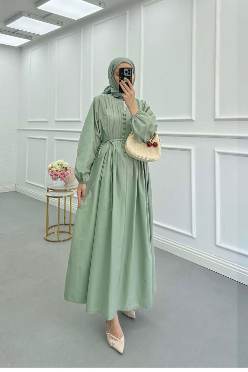 Sare Fashion Poplin Dress with Piping, Mint Green Sare Fashion Poplin Dress with Piping, Mint Green