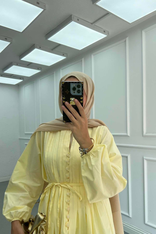 Sare Fashion Poplin Dress with Piping in Butter Yellow Sare Fashion Poplin Dress with Piping in Butter Yellow