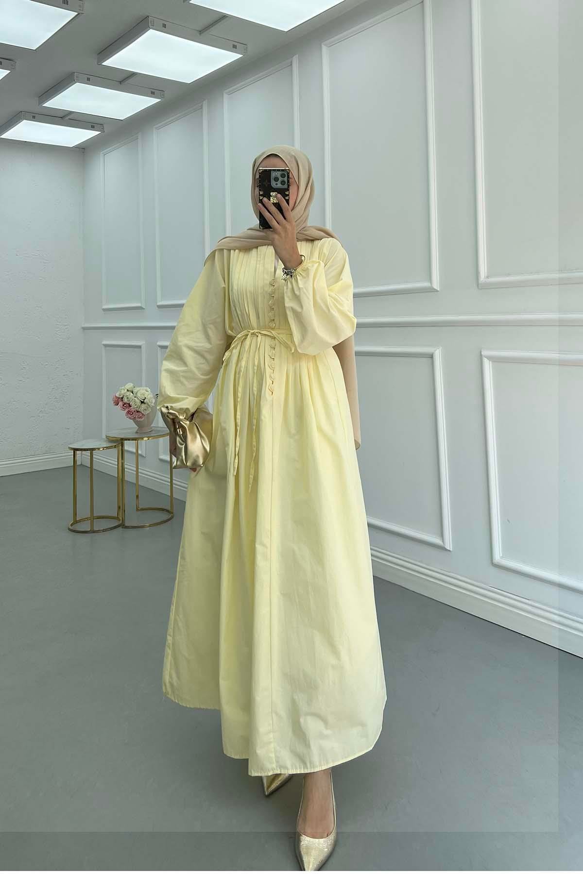 Sare Fashion Poplin Dress with Piping in Butter Yellow