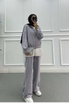 Sare Fashion Piping Sports Zippered Suit Gray