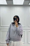 Sare Fashion Piping Sports Zippered Suit Gray Sare Fashion Piping Sports Zippered Suit Gray