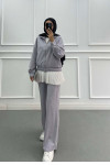 Sare Fashion Piping Sports Zippered Suit Gray Sare Fashion Piping Sports Zippered Suit Gray