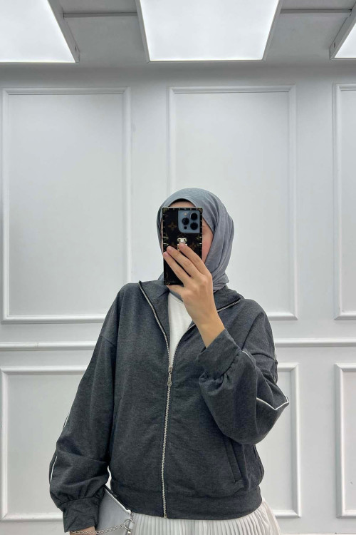 Sare Fashion Piping Sports Zippered Suit Dark-Gray Sare Fashion Piping Sports Zippered Suit Dark-Gray