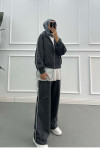Sare Fashion Piping Sports Zippered Suit Dark-Gray