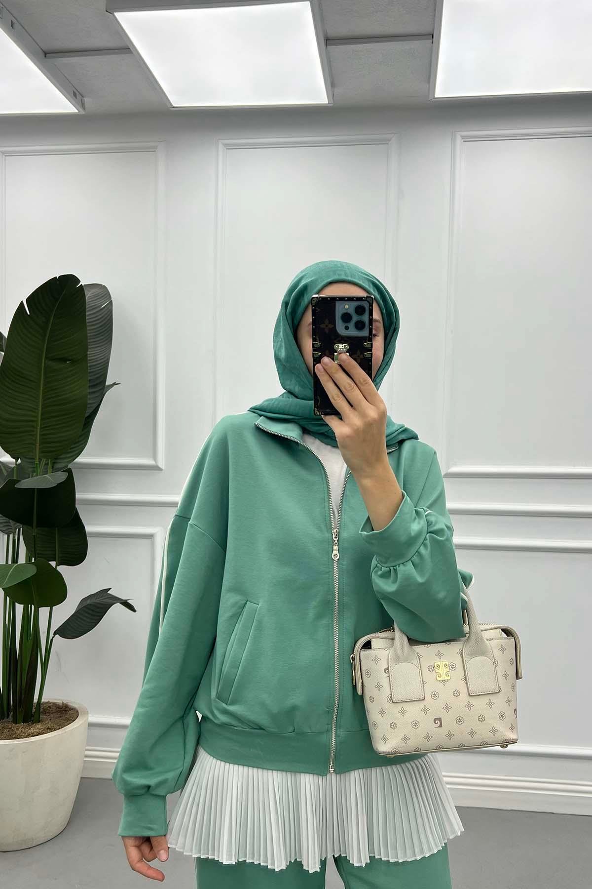 Sare Fashion Piping Sport Zippered Suit Mint Sare Fashion Piping Sport Zippered Suit Mint