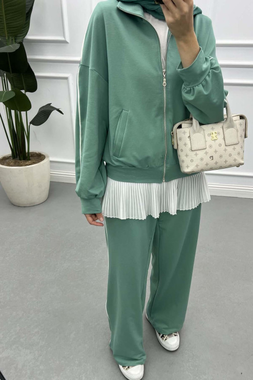 Sare Fashion Piping Sport Zippered Suit Mint Sare Fashion Piping Sport Zippered Suit Mint
