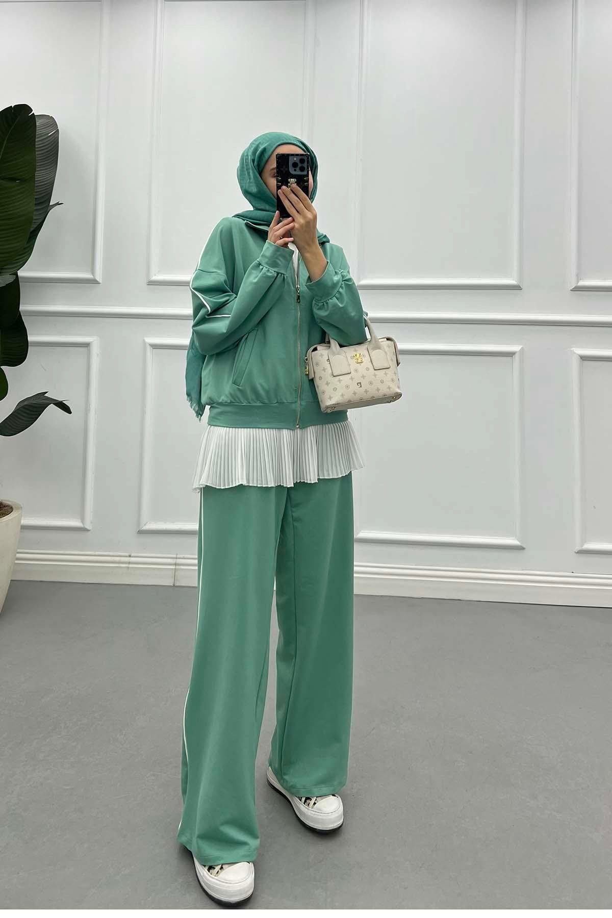 Sare Fashion Piping Sport Zippered Suit Mint Sare Fashion Piping Sport Zippered Suit Mint