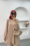 Wide Leg Crinkle Suit Beige
