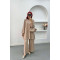 Wide Leg Crinkle Suit Beige