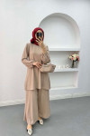 Wide Leg Crinkle Suit Beige