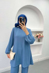 Wide Leg Crinkle Suit Indigo