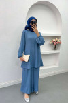 Wide Leg Crinkle Suit Indigo