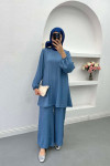 Wide Leg Crinkle Suit Indigo