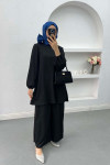 Wide Leg Plaid Suit Black