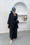 Wide Leg Plaid Suit Black