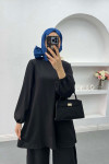 Wide Leg Plaid Suit Black