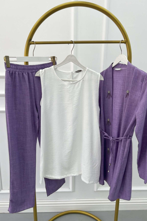 Beaded Three Piece Suit Lilac