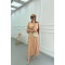 Sare Fashion Pleated Skirt Set with Stone Neck Beige