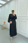 Sare Fashion Pleated Skirt Set with Stone Neck Black