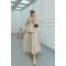 Sare Fashion Neck and Waist Detailed Skirt Suit Beige