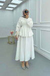 Sare Fashion Neck and Waist Detailed Skirt Suit White