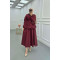 Sare Fashion Neck and Waist Detailed Skirt Suit Claret Red