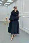 Sare Fashion Neck and Waist Detailed Skirt Suit Black