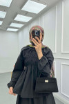 Sare Fashion Neck and Waist Detailed Skirt Suit Black