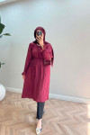 Sare Fashion Tunic with Pleated Detail on Neck and Sleeves and Ruffles, Claret Red