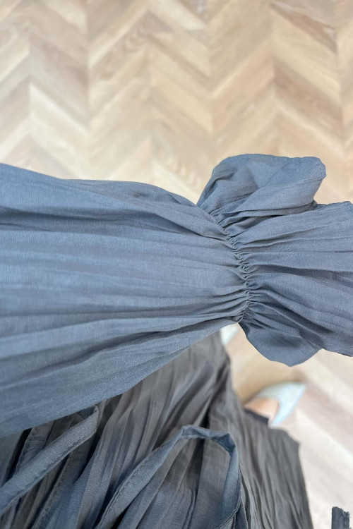 Sare Fashion Pleated Detailed Tunic with Ruffle Neck and Sleeves Gray