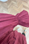 Sare Fashion Tunic with Pleated Detail on Neck and Sleeves and Ruffles, Claret Red