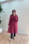 Sare Fashion Tunic with Pleated Detail on Neck and Sleeves and Ruffles, Claret Red