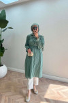 Sare Fashion Neck and Sleeve Ruffle Pleated Detail Tunic Green
