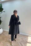 Sare Fashion Neck and Sleeve Ruffle Pleated Detail Tunic Black