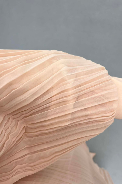 Sare Fashion Brooch Detailed Lined Dress Beige Sare Fashion Brooch Detailed Lined Dress Beige