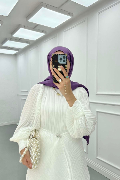 Sare Fashion Brooch Detailed Lined Dress White