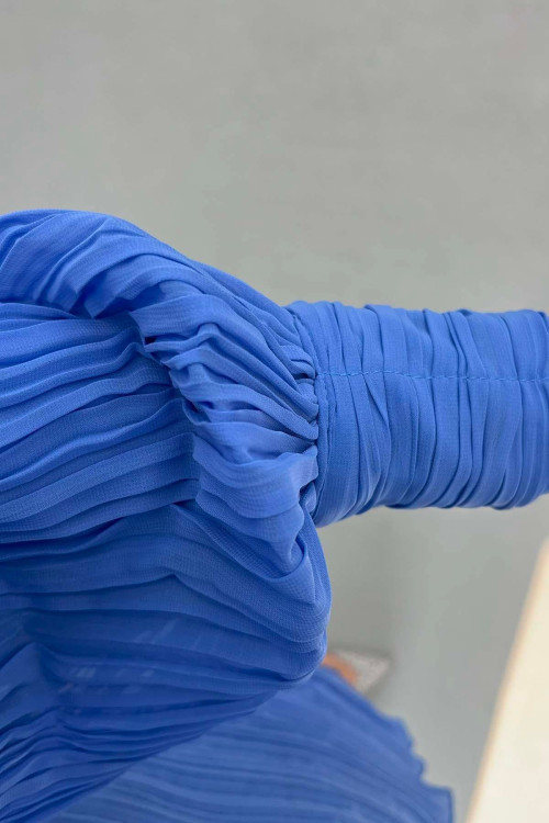 Sare Fashion Brooch Detailed Lined Dress Blue Sare Fashion Brooch Detailed Lined Dress Blue