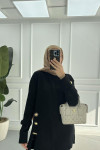 Sare Fashion Brooch Detailed Self-Patterned Knitwear Suit Black
