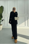 Sare Fashion Brooch Detailed Self-Patterned Knitwear Suit Black