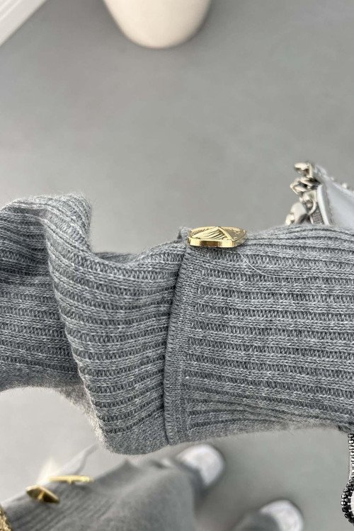 Sare Fashion Brooch Detailed Self-Patterned Knitwear Suit Gray Sare Fashion Brooch Detailed Self-Patterned Knitwear Suit Gray